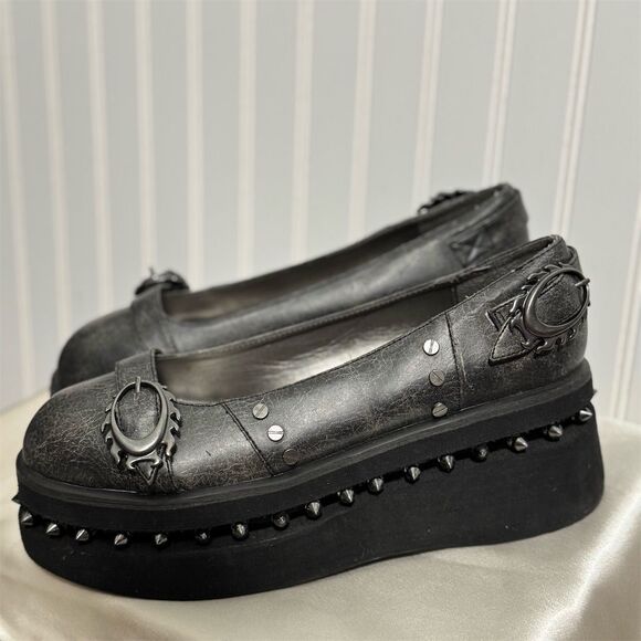 Metropolis Platform Flats Spiked Goth Shoes Alt Steampunk Cyber Punk Women Sz 10 - Picture 1 of 7